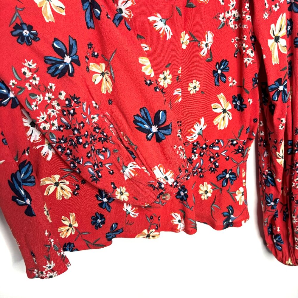 H&M Floral Long Sleeve Button Front Peplum Blouse, Size 8 - Picture 7 of 9
